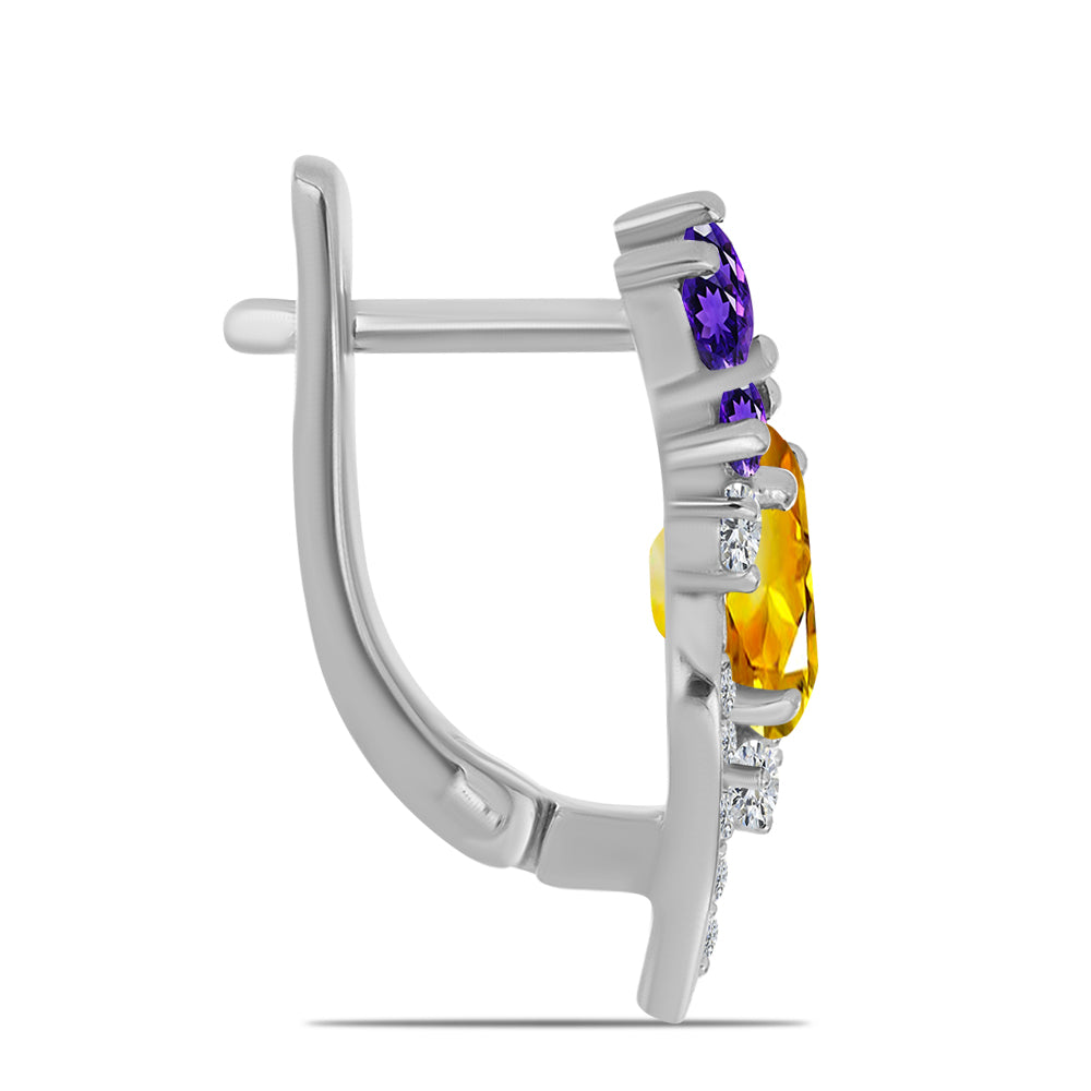 Silberohrringe mit Zitrin aus dem Ural und marokkanischem Amethyst 2 