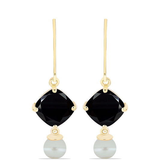 Goldplattierte Silberohrringe mit Tahitigrüne-Illusion Süßwasserperle und schwarzem Onyx