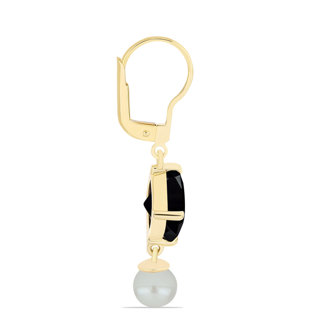 Goldplattierte Silberohrringe mit Tahitigrüne-Illusion Süßwasserperle und schwarzem Onyx 2 