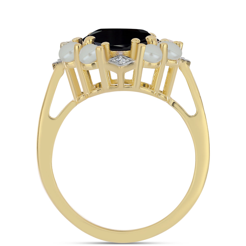 Goldplattierter Silberring mit Tahitigrüne-Illusion Süßwasserperle und schwarzem Onyx 2 