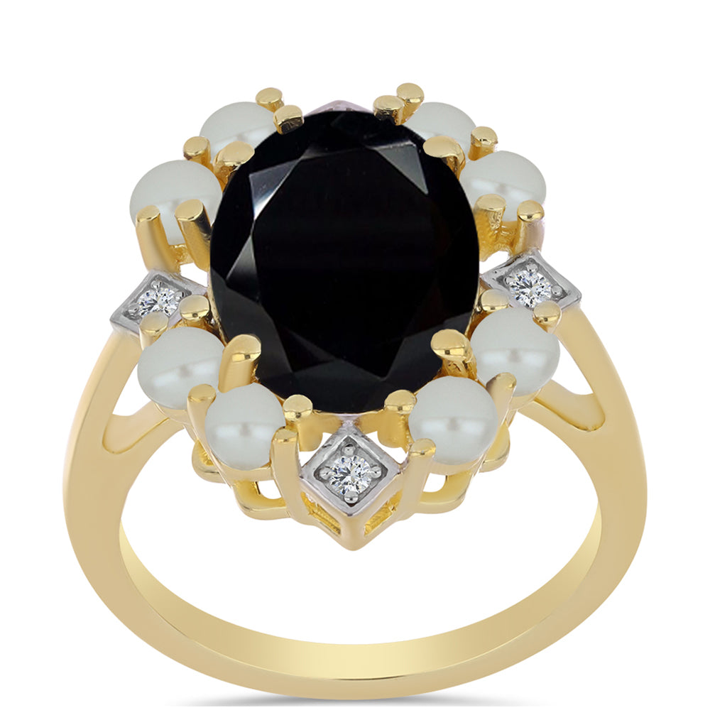 Goldplattierter Silberring mit Tahitigrüne-Illusion Süßwasserperle und schwarzem Onyx 3 