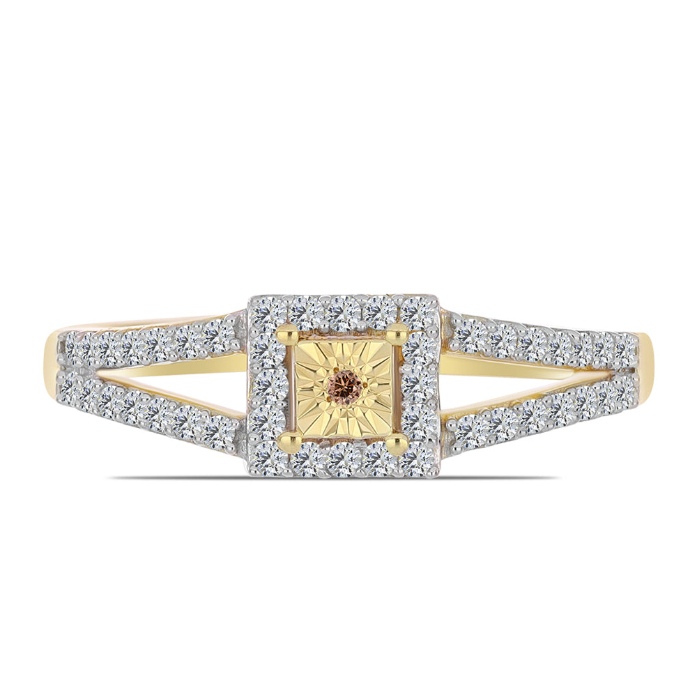 Goldplattierter Silberring mit Cognac-Diamant und weißem Topas 1 