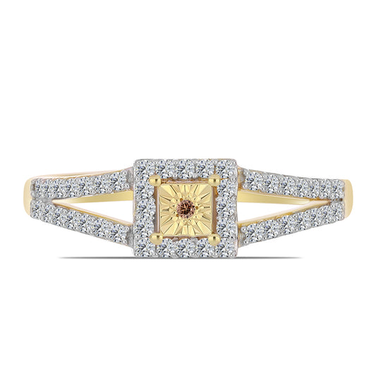 Goldplattierter Silberring mit Cognac-Diamant und weißem Topas
