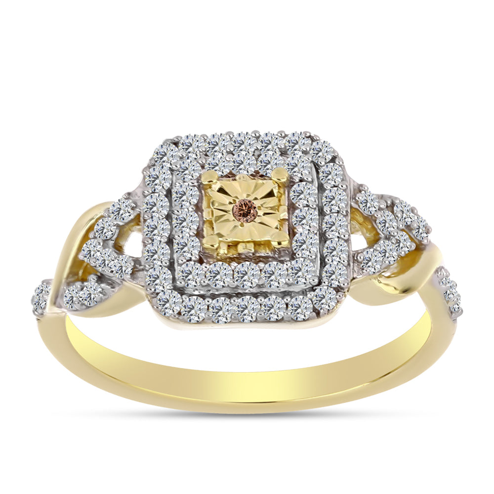 Goldplattierter Silberring mit Cognac-Diamant und weißem Topas 3 