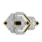 Goldplattierte Silberbrosche mit schwarzem Onyx und weißem Topas