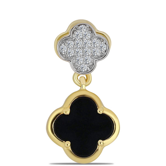 Goldplattierter Silberanhänger mit schwarzem Onyx und weißem Topas