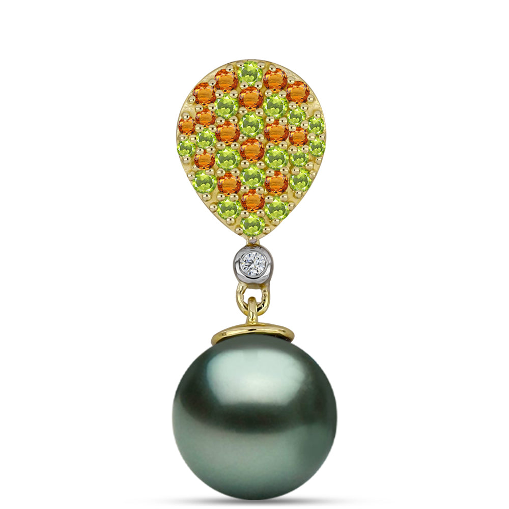 Goldplattierter Silberanhänger mit Tahitigrüne-Illusion Süßwasserperle und Zitrin aus dem Ural 1 