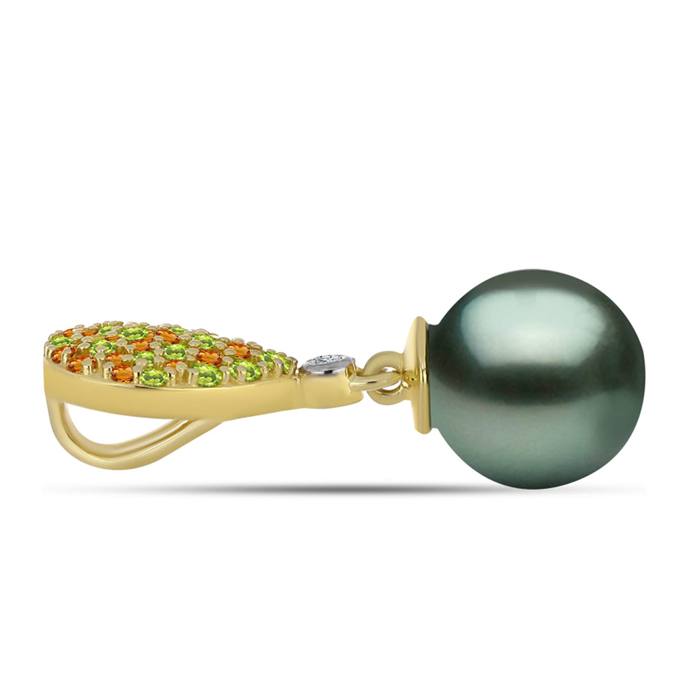 Goldplattierter Silberanhänger mit Tahitigrüne-Illusion Süßwasserperle und Zitrin aus dem Ural 2 