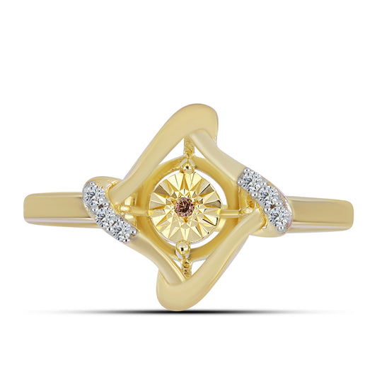 Goldplattierter Silberring mit Cognac-Diamant und weißem Topas