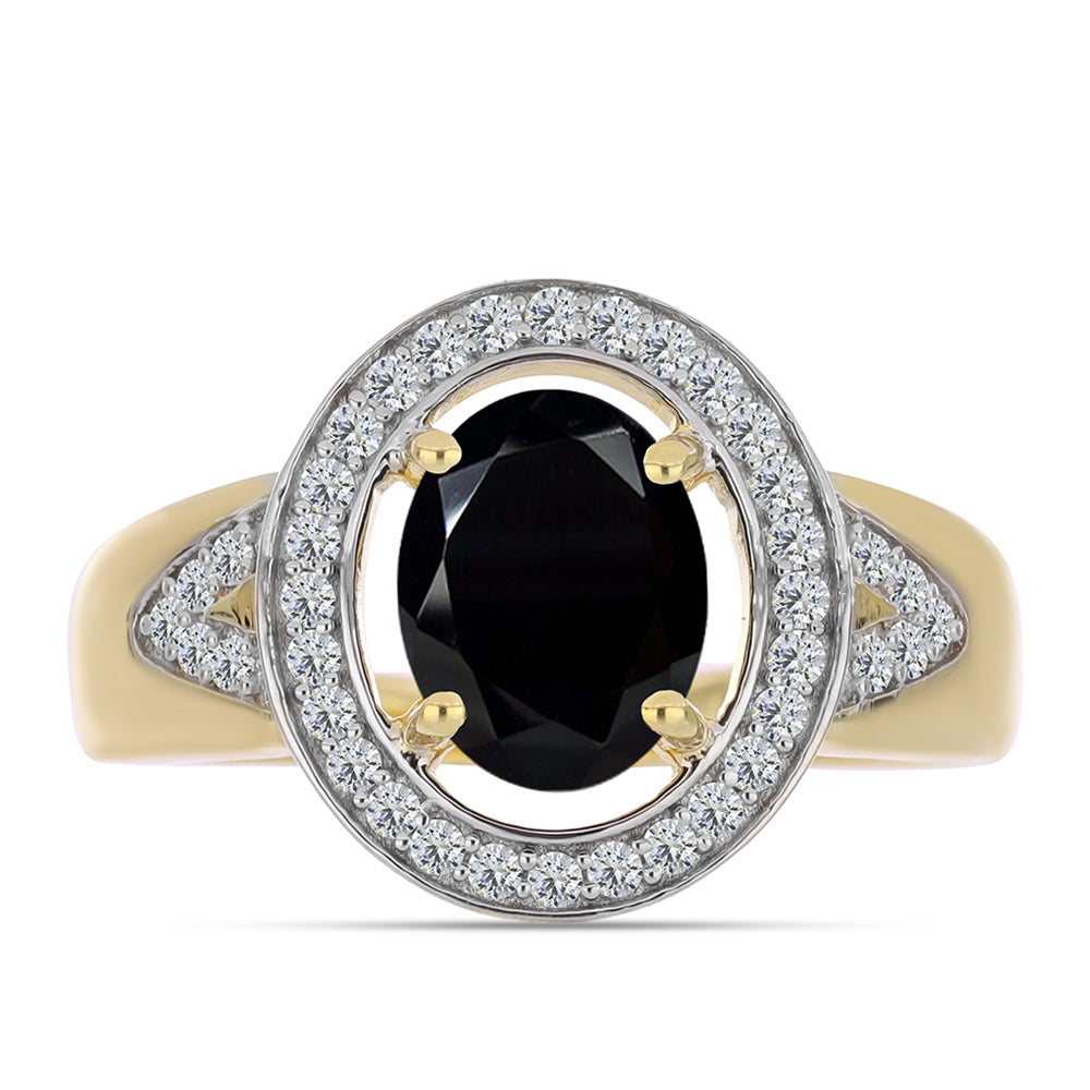 Goldplattierter Silberring mit schwarzem Onyx und weißem Topas 1 