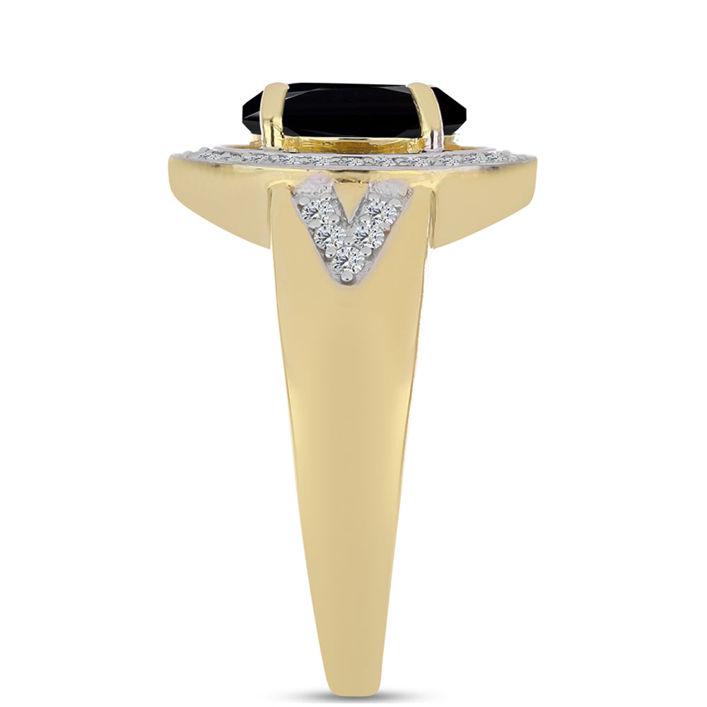 Goldplattierter Silberring mit schwarzem Onyx und weißem Topas 3 