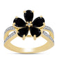 Goldplattierter Silberring mit schwarzem Onyx und weißem Topas