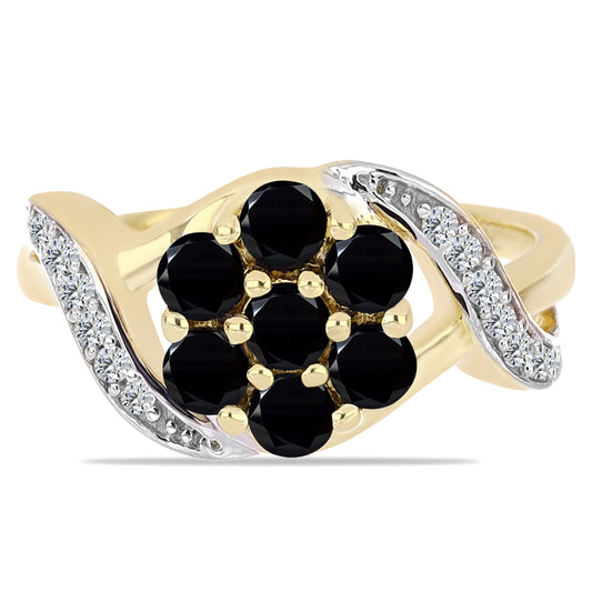 Goldplattierter Silberring mit schwarzem Onyx und weißem Topas