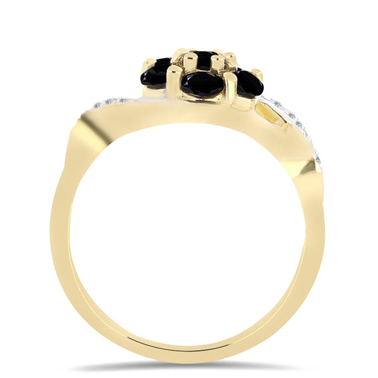 Goldplattierter Silberring mit schwarzem Onyx und weißem Topas