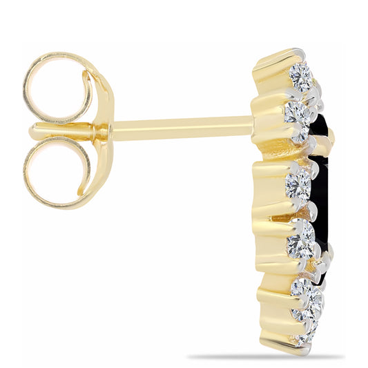 Goldplattierte Silberohrringe mit schwarzem Onyx und weißem Topas