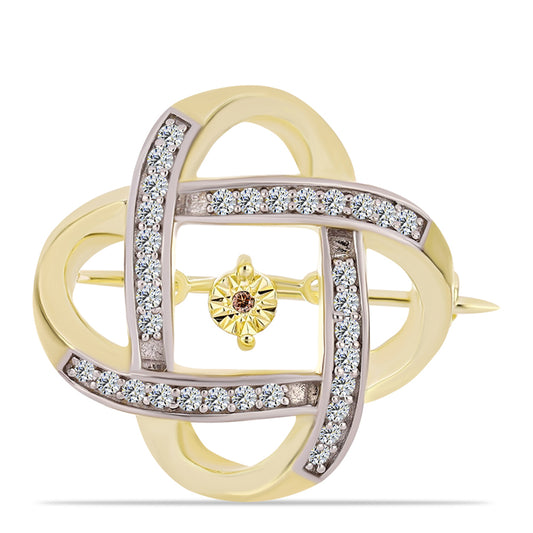 Goldplattierte Silberbrosche mit Cognac-Diamant und weißem Topas