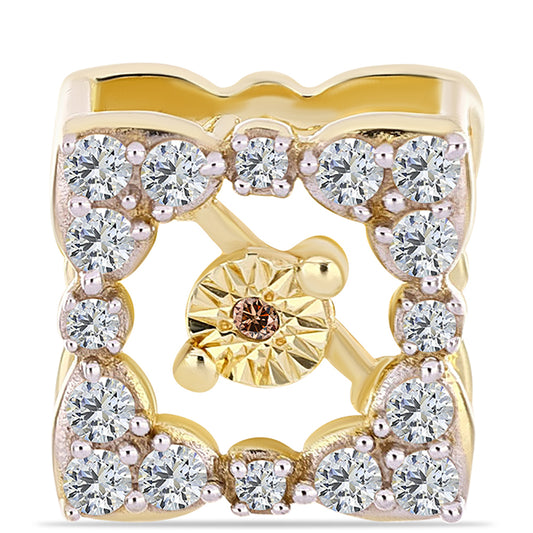Goldplattierte Silberbrosche mit Cognac-Diamant und weißem Topas