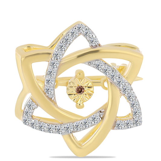 Goldplattierte Silberbrosche mit Cognac-Diamant und weißem Topas