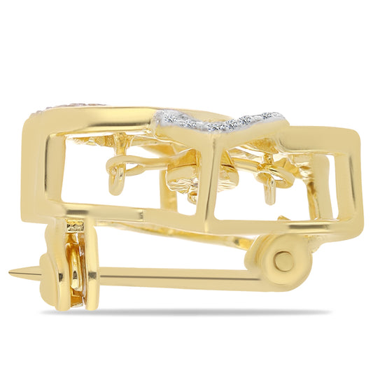 Goldplattierte Silberbrosche mit Cognac-Diamant und weißem Topas