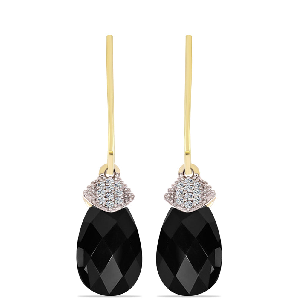 Goldplattierte Silberohrringe mit schwarzem Onyx und weißem Topas