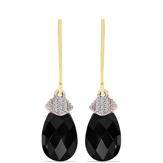 Goldplattierte Silberohrringe mit schwarzem Onyx und weißem Topas