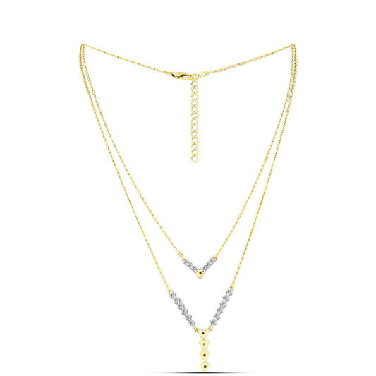 Goldplattierte Silberhalskette mit Cognac-Diamant und weißem Topas