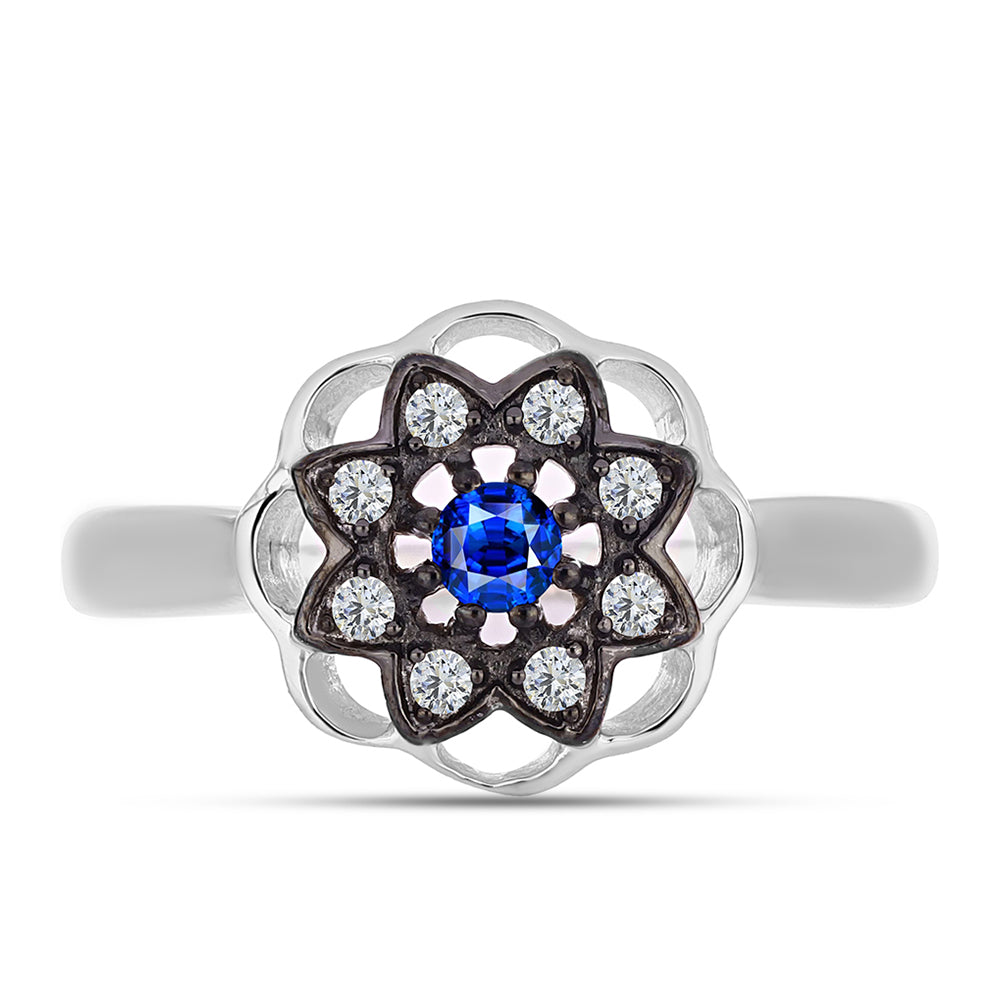 Silberring mit australischem blauem Saphir und weißem Topas