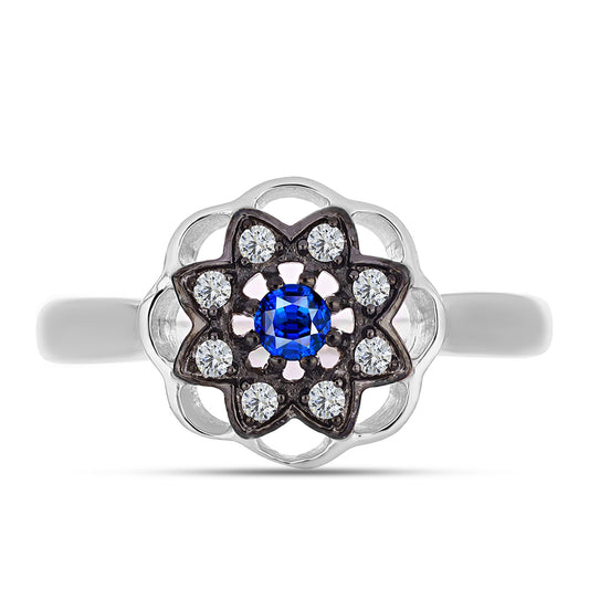 Silberring mit australischem blauem Saphir und weißem Topas