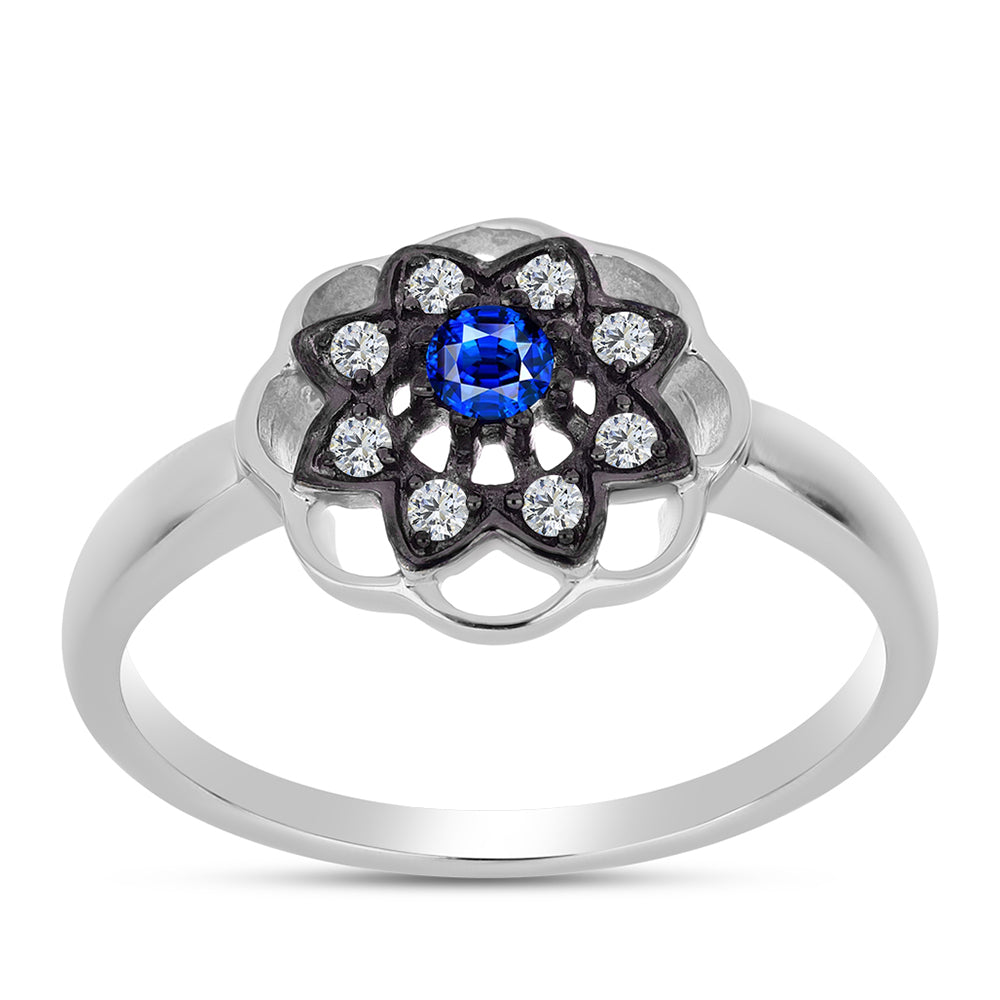 Silberring mit australischem blauem Saphir und weißem Topas 3 