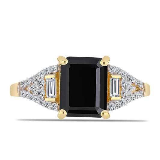 Goldplattierter Silberring mit schwarzem Onyx und weißem Zirkon