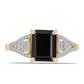 Goldplattierter Silberring mit schwarzem Onyx und weißem Zirkon