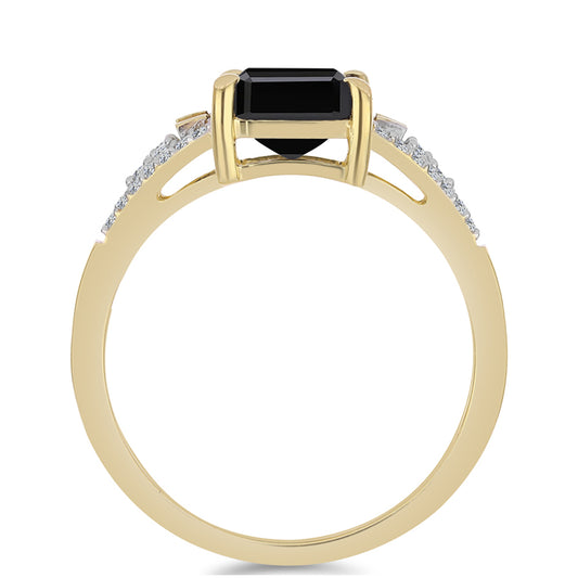 Goldplattierter Silberring mit schwarzem Onyx und weißem Zirkon