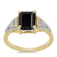Goldplattierter Silberring mit schwarzem Onyx und weißem Zirkon