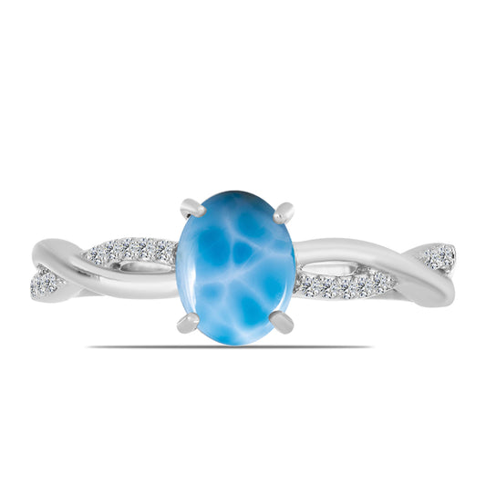 Silberring mit Larimar aus Barahona und weißem Topas