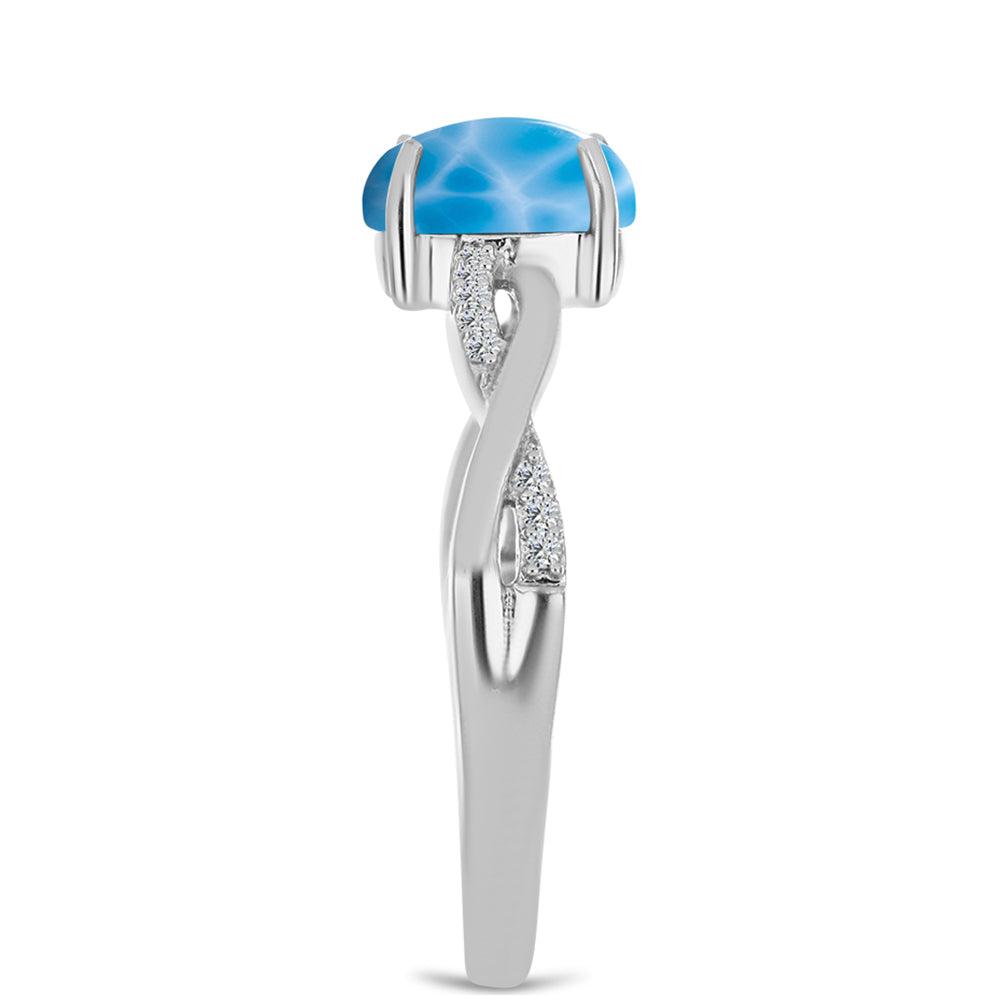 Silberring mit Larimar aus Barahona und weißem Topas
