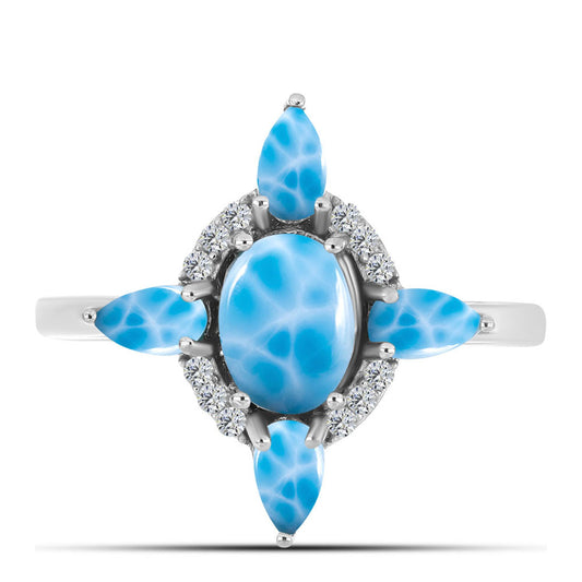 Silberring mit Larimar aus Barahona und weißem Topas