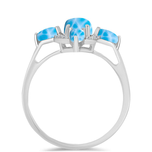 Silberring mit Larimar aus Barahona und weißem Topas