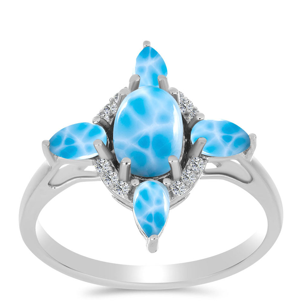 Silberring mit Larimar aus Barahona und weißem Topas 3 