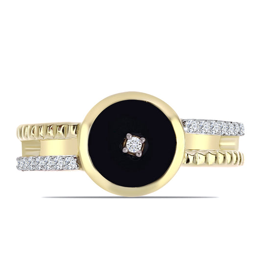 Goldplattierter Silberring mit schwarzem Onyx und weißem Topas