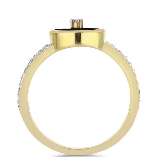 Goldplattierter Silberring mit schwarzem Onyx und weißem Topas