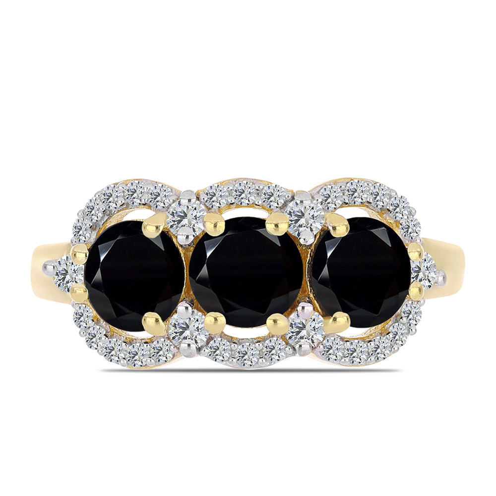 Goldplattierter Silberring mit schwarzem Onyx und weißem Topas 1 
