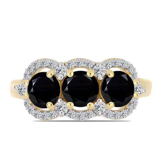 Goldplattierter Silberring mit schwarzem Onyx und weißem Topas