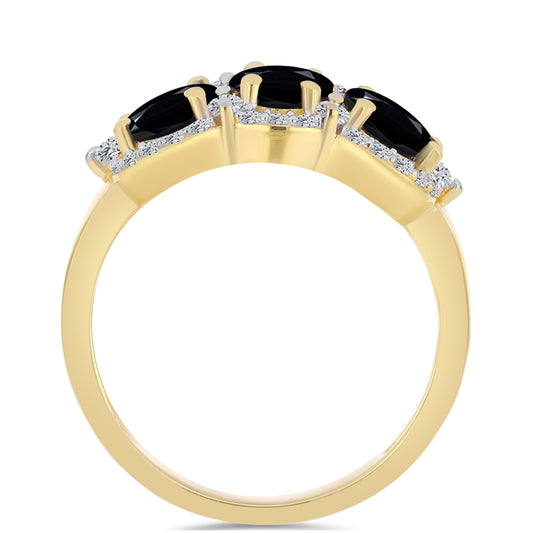 Goldplattierter Silberring mit schwarzem Onyx und weißem Topas