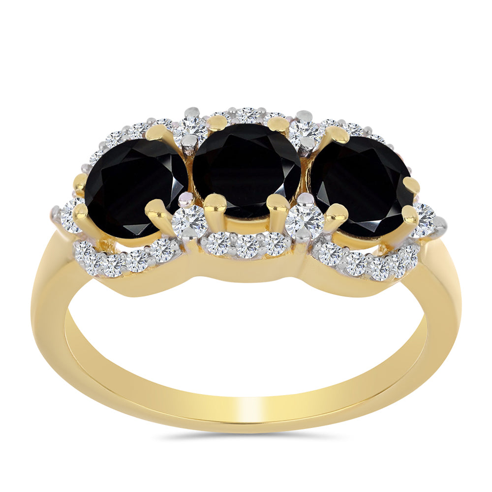 Goldplattierter Silberring mit schwarzem Onyx und weißem Topas