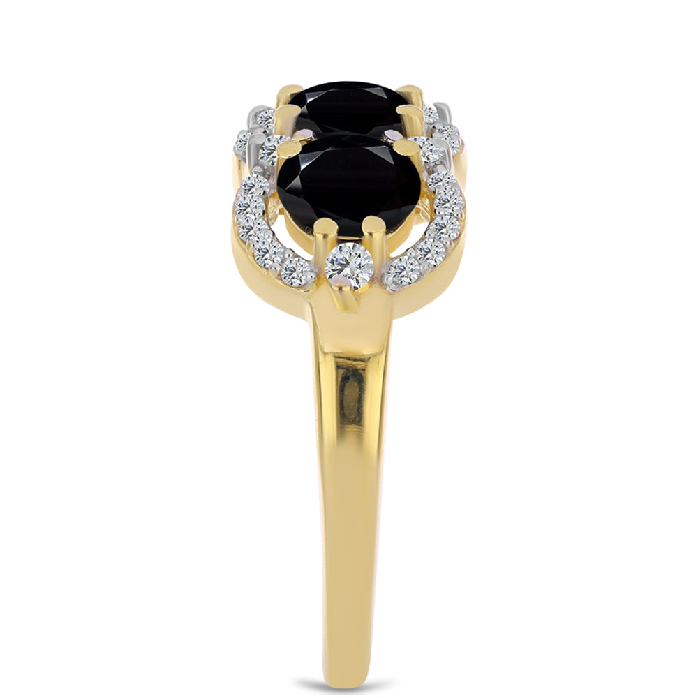 Goldplattierter Silberring mit schwarzem Onyx und weißem Topas
