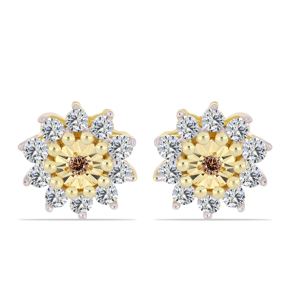 Goldplattierte Silberohrringe mit Cognac-Diamant und weißem Topas