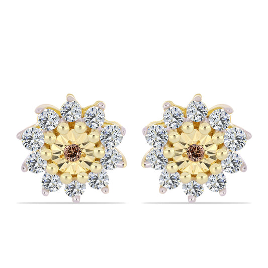 Goldplattierte Silberohrringe mit Cognac-Diamant und weißem Topas