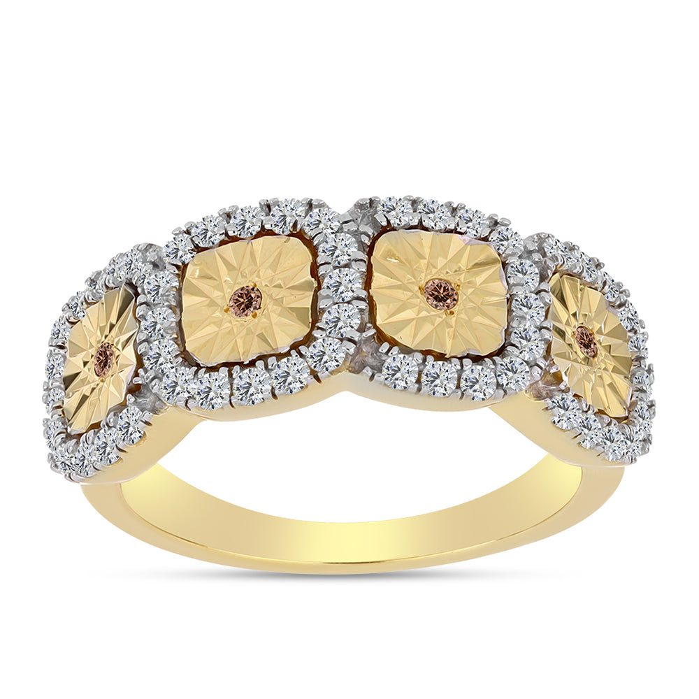 Goldplattierter Silberring mit Cognac-Diamant und weißem Topas