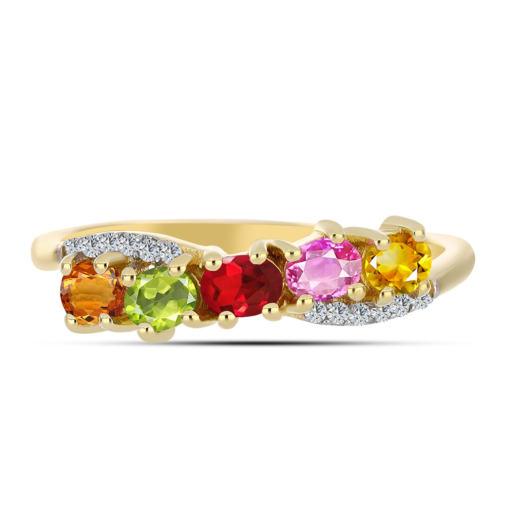 Goldplattierter Silberring mit Regenbogensaphir und weißem Topas