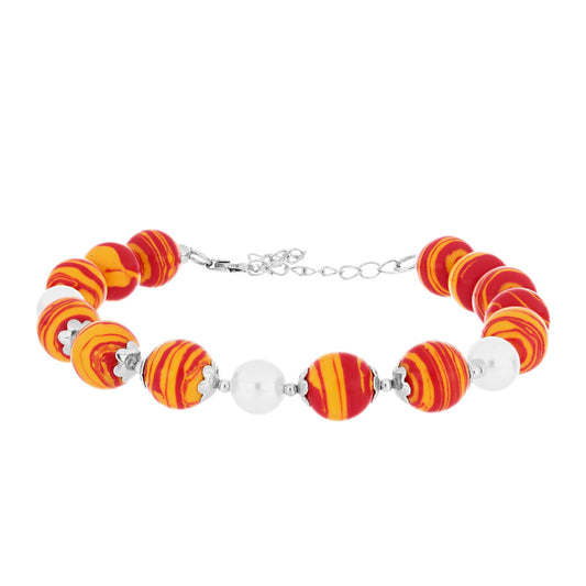 Silberarmband mit Löwenpfoten-Jaspis und weißer Süßwasserperle
